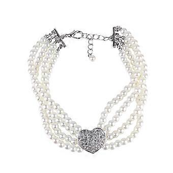 Pet Pearl Necklace Four Row Heart Pendant for Pet Wearing