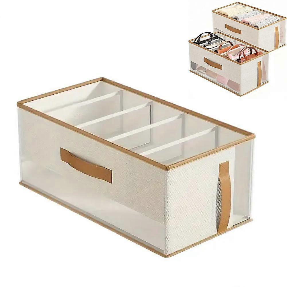 5 Compartment PU Edge Storage Box Beige Grid Classification Organizer