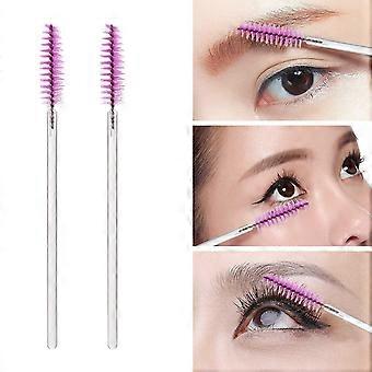 100 stk. engangskrystal øjenbrynsspoolies-børste til øjenvippeextensions, makeup-applikatorsæt, øjenvippebørste med beholder (lilla)