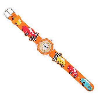Cartoon Watch for Kids Children Waterproof Racing Car Design 1Pcs Orange