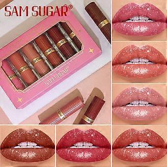 Conjunto de 6 batons cintilantes, batom com glitter de longa duração, batom hidratante matte e cintilante para mulheres, à prova d'água.