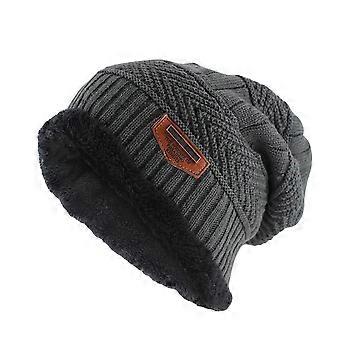 Strickmütze für Herren, Wintermütze, warmhaltend, dick gefüttert, dunkelgrau