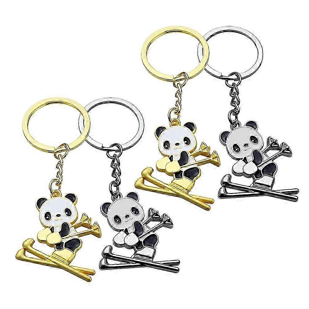 4Pcs Panda Metal Keychains For Bag Key Decoration