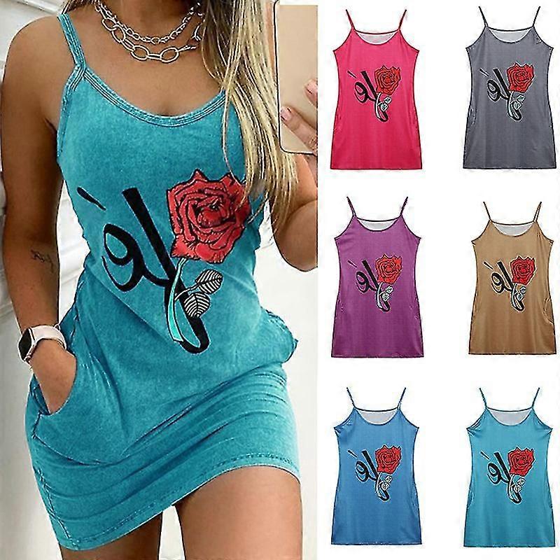 2022 Damklänning Rose Print Halter Wrap Klänning