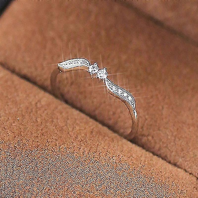 Creative Willow Leaf Diamond Ring - Silver Plated Willow Leaf Ring With Diamonds