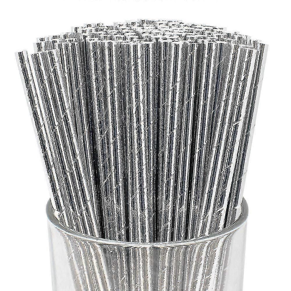 Disposable Drinking Paper Straws (200pcs, Metallic Silver)-CE