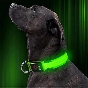 LED Dog Collar, Nylon Adjustable Light Up Collar, USB Rechargeable Glowing Dog Collar Make Your Dogs Be Visible& Safe at Night(Green, Large)