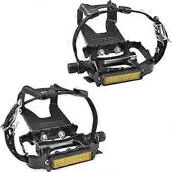 Bike Pedals with Clips and Straps, compatible with Spin Bike, Exercise Bike and Outdoor Bicycles, 9/16-Inch