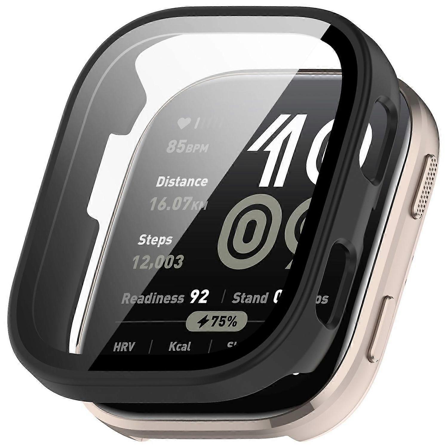 For Amazfit Bip 6 Plastic PC Smart Case + Tempered 9H Hard Glass Black