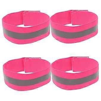 4pcs Reflective Running Band Set Visibility Adjustable Wrist and Ankle Straps for Night Jogging and Cycling