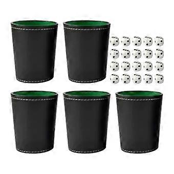 Juego de tazas de dados de cuero PU de 5 piezas con dados de 20 puntos Exquisita caja de agitación negra para el hogar de la barra
