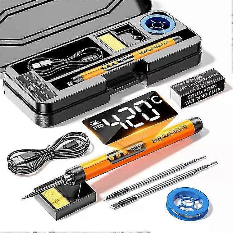 USB Soldering Iron Set-5-Speed Temp Adjustable,3 Tips,Orange