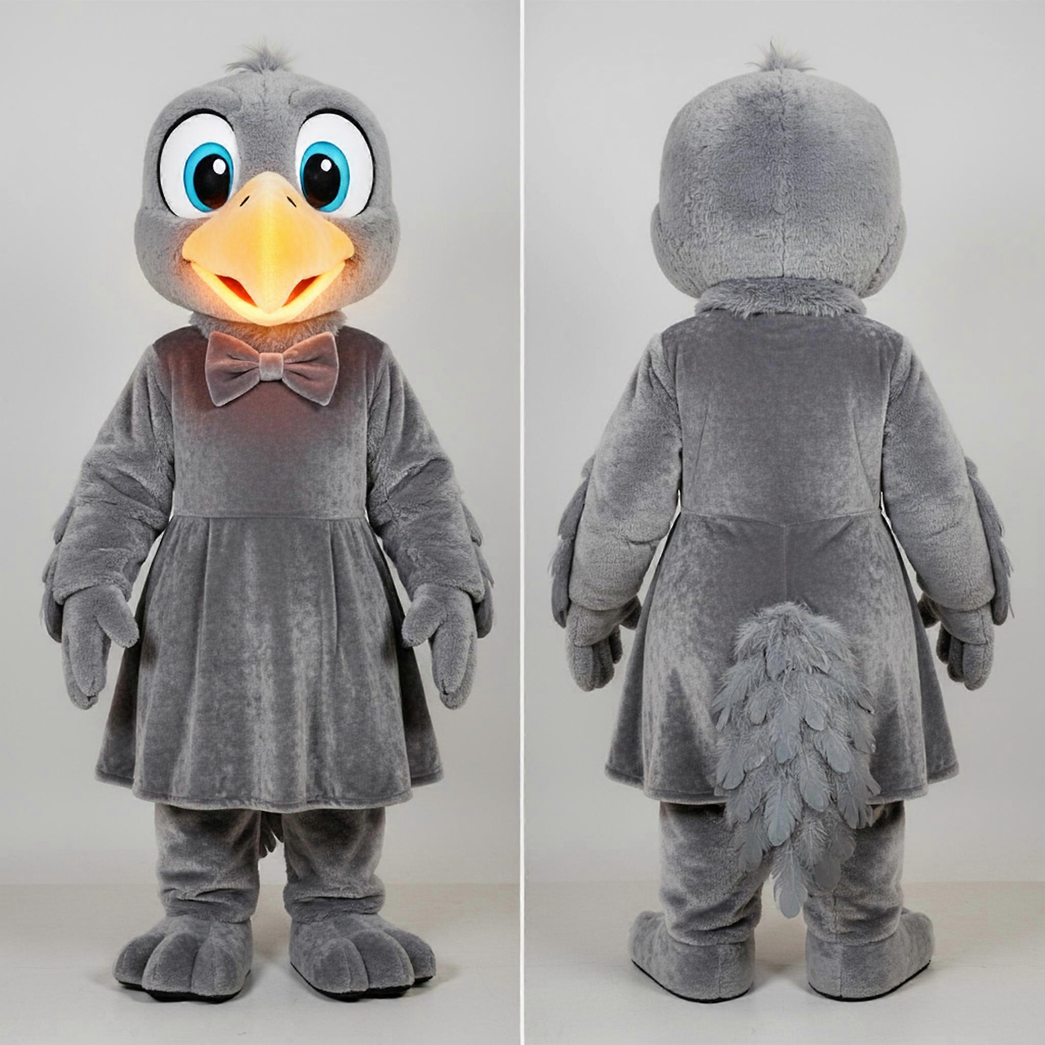MASTICOT Gray Plush Feathered Vulture Mascot