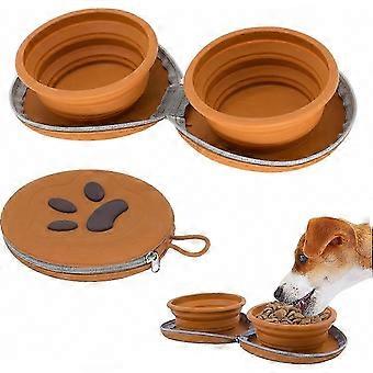 Travel, Camping & Walking Collapsible Dog Bowls: 2-in-1 Portable Pet Double Bowl Water & Food Feeder, 25oz