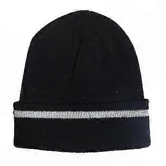 Gebreide outdoormuts voor fietsen en skiën met reflecterende streep, warm, unisex, zwart