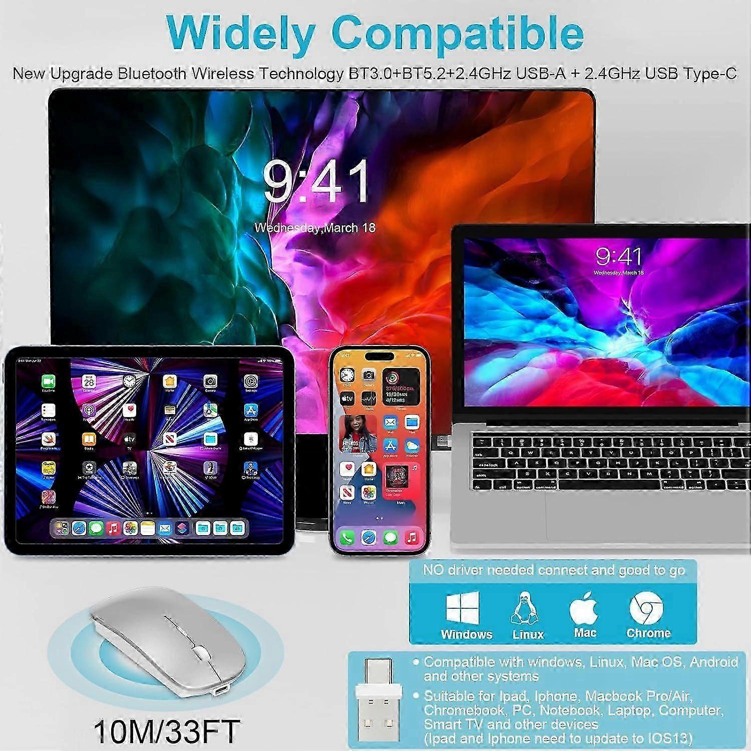 Wireless Bluetooth Mouse for MacBook Pro - 3 DPI Levels, Rechargeable, Silent Cl