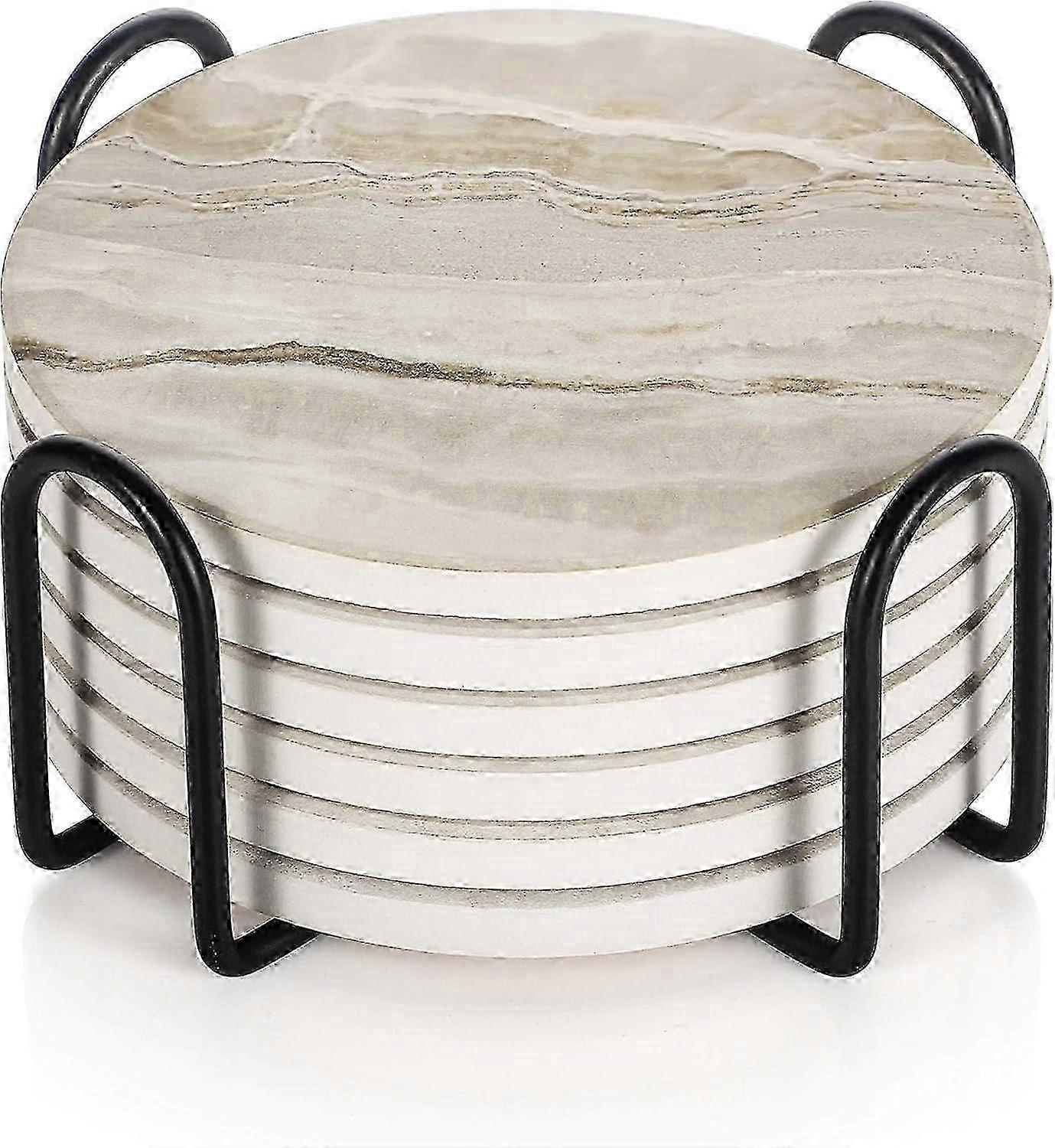 Marble Finish Coasters with Iron Rack