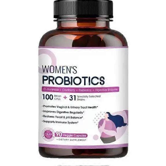 Women's Probiotics Capsules, 100 Billion CFU 31 Strains, with D-Mannose, Cranberry, Prebiotics & Digestive Enzymes, 90 Veggie Capsules, Dietary Supple