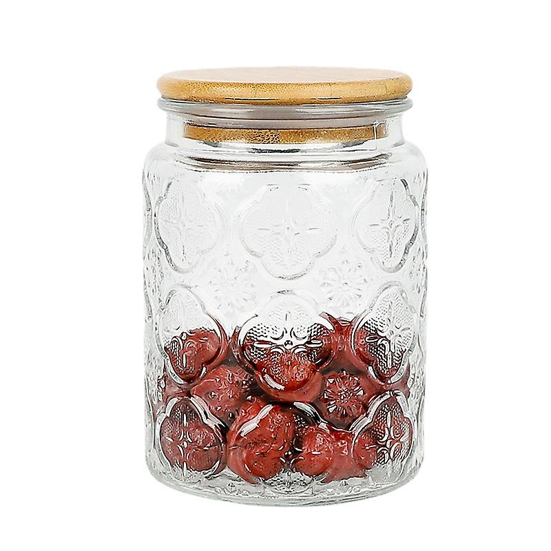 Glass Jars with Bamboo Lid - Airtight - for Bathroom and Kitchen (Transparent)