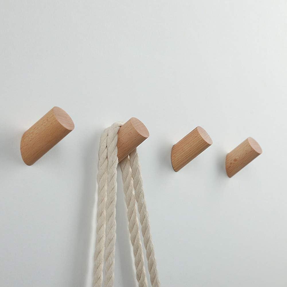 Wooden Coat Hook 【Set of 4】Natural Wall Mounted Sling for Clothes, Hat and Bag, Storage Hangers, Towel Racks Room Decoration,3*3*6cm