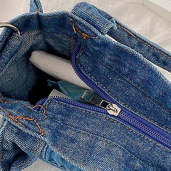 Borsa A Tracolla Donna In Denim Invecchiato, Con Tracolla Larga Regolabile Stile Chitarra, Piccola E Alla Moda