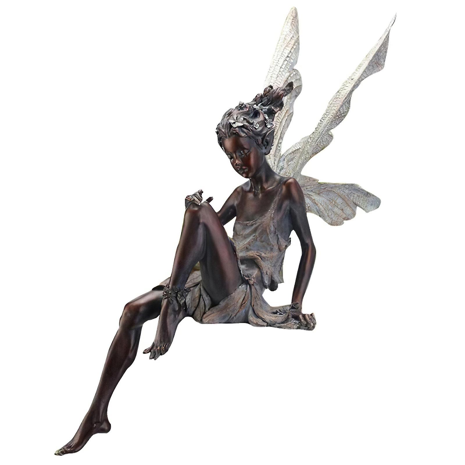 Resin Fairy Statue Fountain Decorative Figurine Porch Angel Sculpture Brown