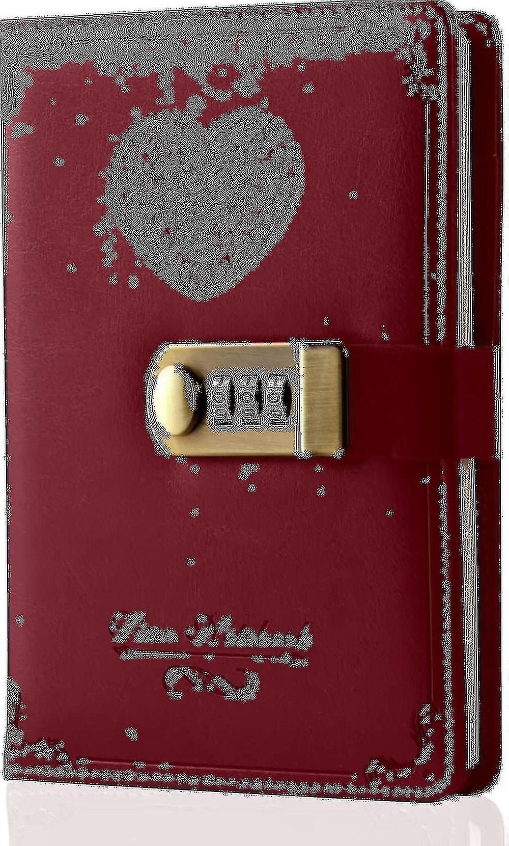 Diary With Lock For Girls - Leather Password Locking Journal Cute Secret Diaries Notebook With Combination Lock For Women Adults B6 Size 5.3x7.8 Inch