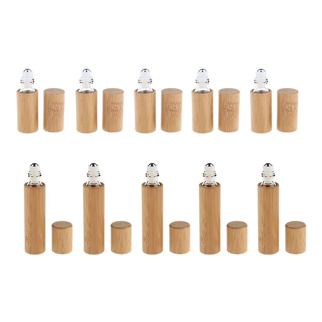 10Pcs Handmade Bamboo Refillable Empty Essential Oil Makeup Roll on Bottle