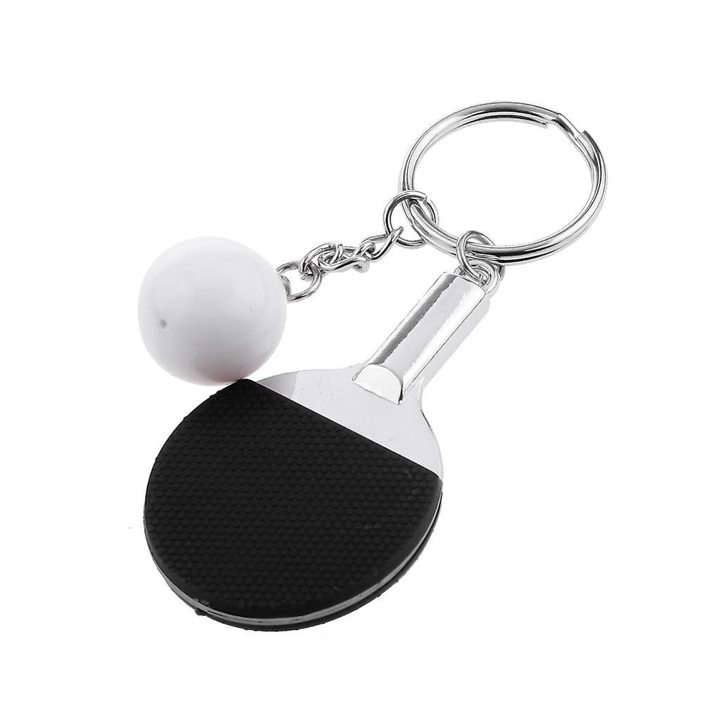 Creative Table Tennis Ping-pong Racket & Ball Pendant Key Ring Black
