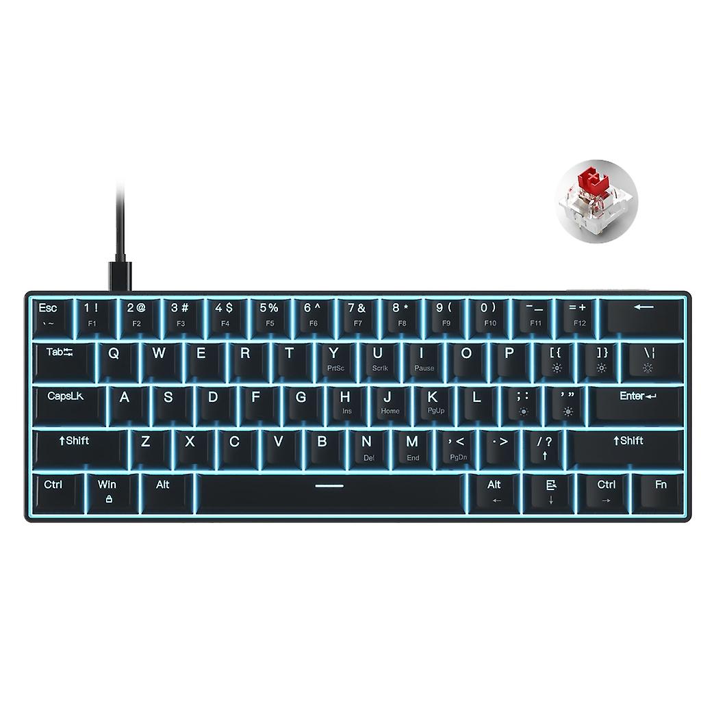 Blue Backlit Mini Keyboard 61Key Hot Swap Programmable Green/Red Swith for PC