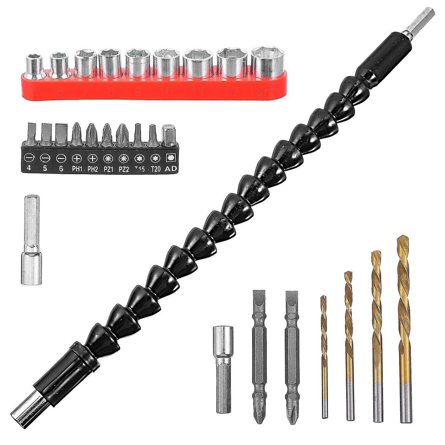 27pcs/set Professional Portable Drill Bit Sets Hand Drill Shaft Kit Drill Flexible Extensions Kit