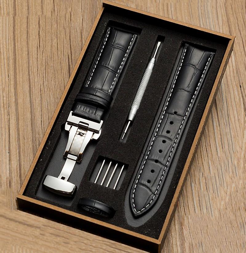 الطبقة العليا جلد البقر ووتش حزام الفراشة مشبك ووتش الملحقات هدية مربع جلد طبيعي حزام الساعة 12 مم 14 مم 16 مم 18 مم 20 مم 22 مم 24 مم حزام ساعة اليد