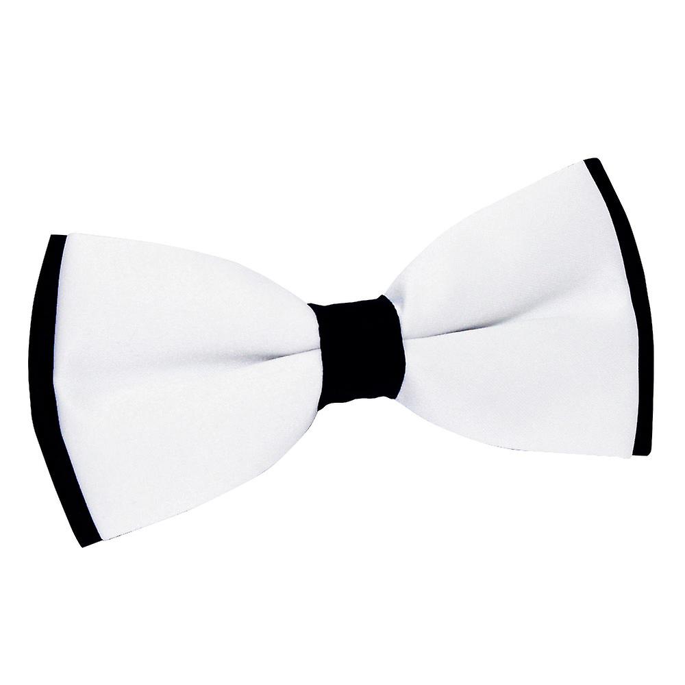 White and Black Plain Satin Pre-Tied Bow Tie