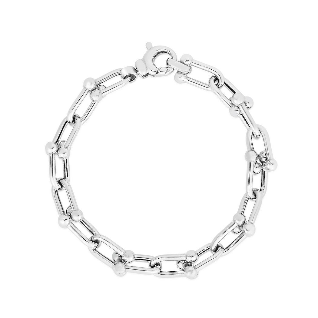 925スターリングシルバージャックスビーズブレスレットロブスタークラスプ付き9.2mmチェーン幅8インチリンクブレスレット女性と男性用