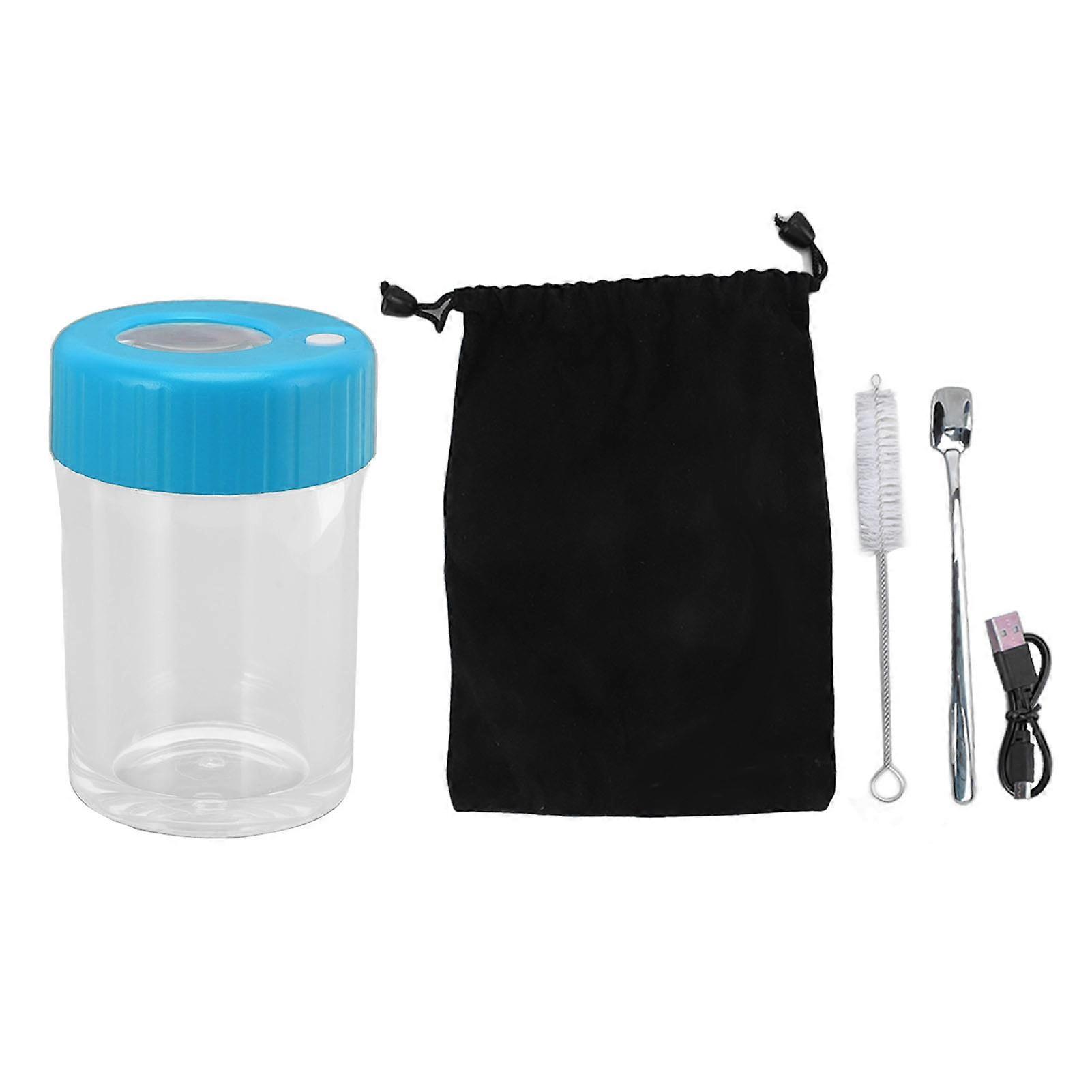 Magnifying Viewing Jar Multifunctional Waterproof Portable LED Transparent Storage Jar with LED Light for Tobacco Blue