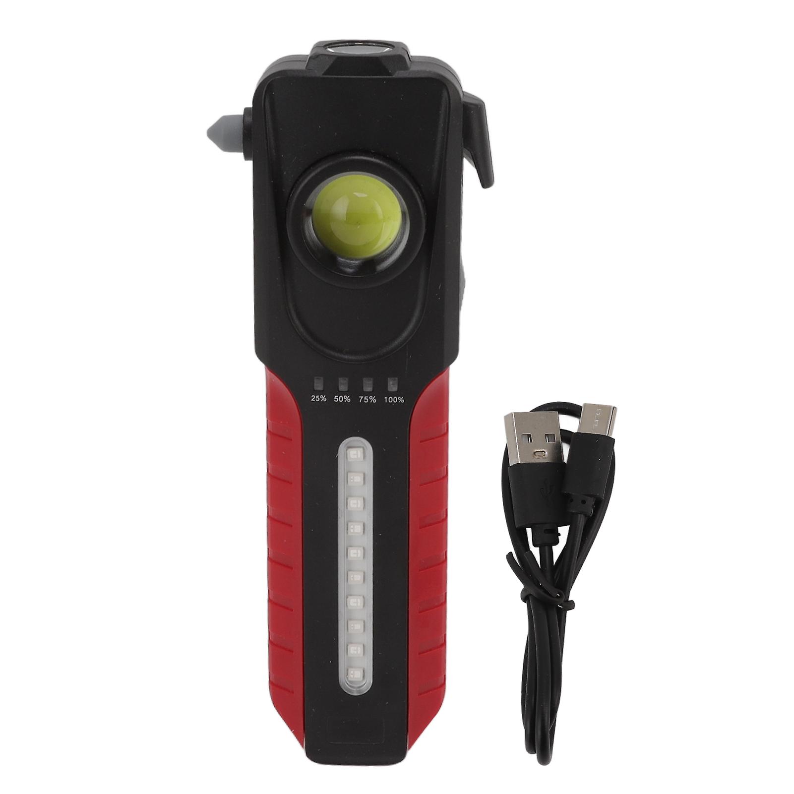 COB Car Flashlight 4 Light Modes Rechargeable Multifunctional Portable LED Work Light with Safety Hammer for Car