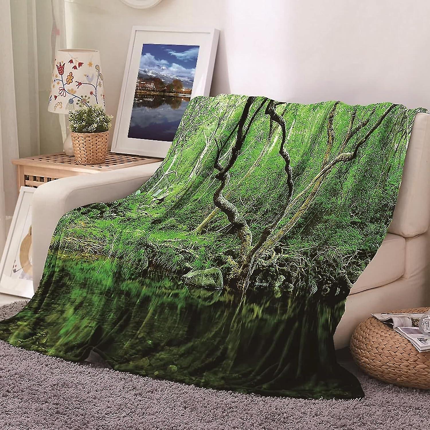 Flannel Blanket Twin,soft Blanket Trees Pattern Green 100x150cm Blankets Soft