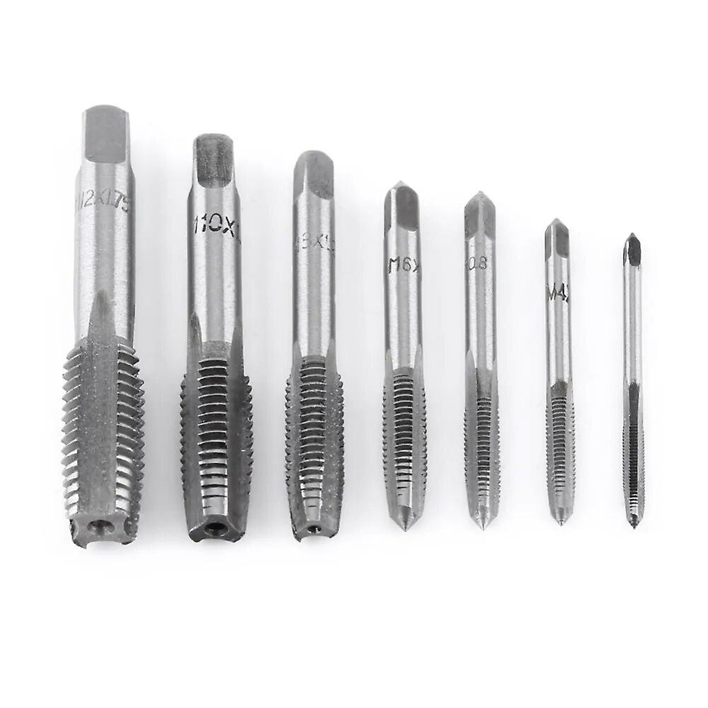 7pcs/lot Steel Thread Threading Tool Spiral Point Straight Fluted Screw Taps Tool Hand Tap Drill Bit Set M3-M12~6210