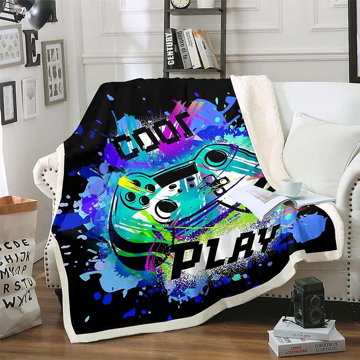 Gamer Fleece Throw Blanket Video Game Plush Blanket for Bed Sofa Gamepad Sherpa Blanket Breathable Novelty Modern Game Controller Warm Fuzzy Blanket B
