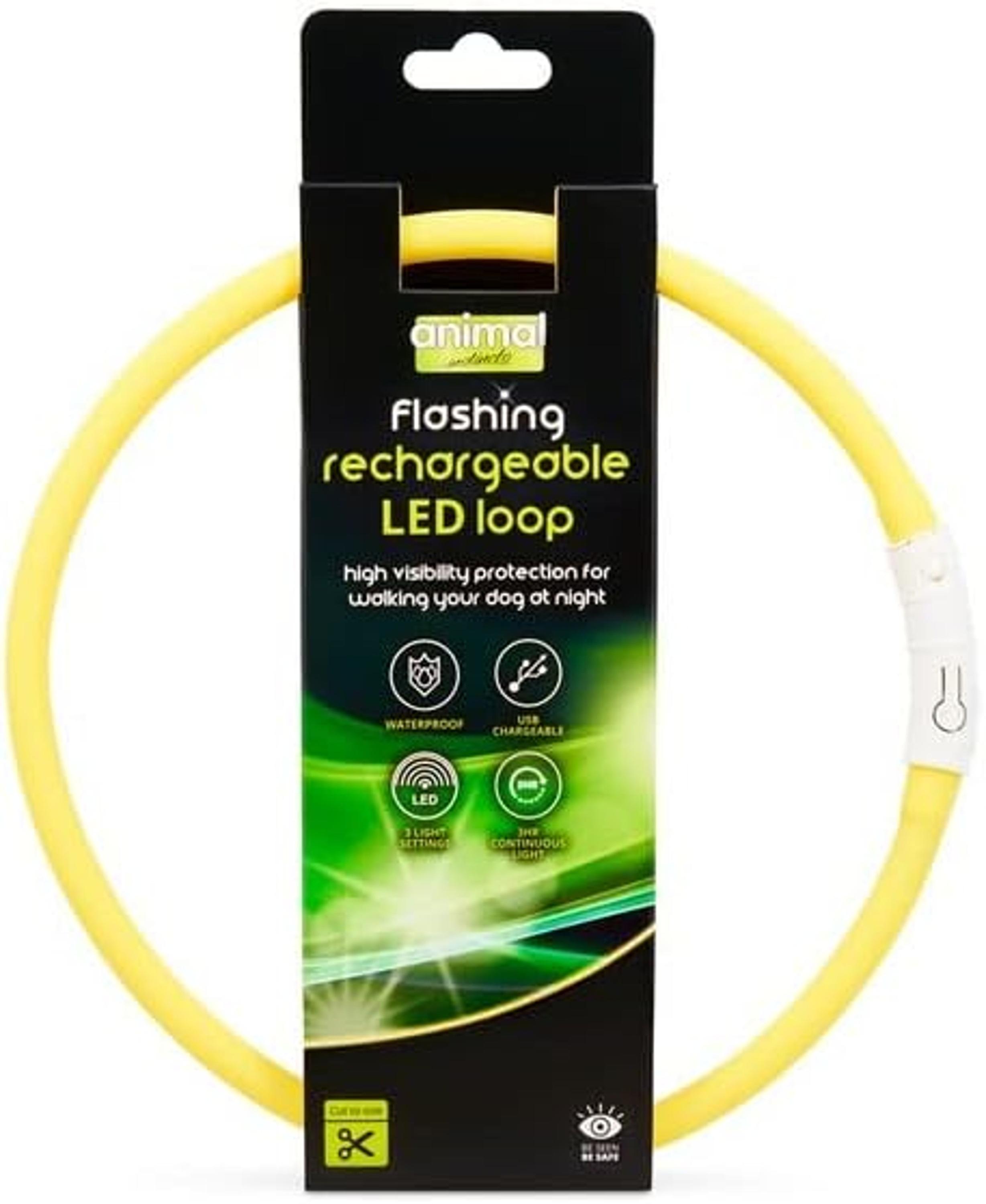 Animal Instincts Flashing Safety Rechargeable LED Loop Large Light Up Dog Collar Yellow 65cm