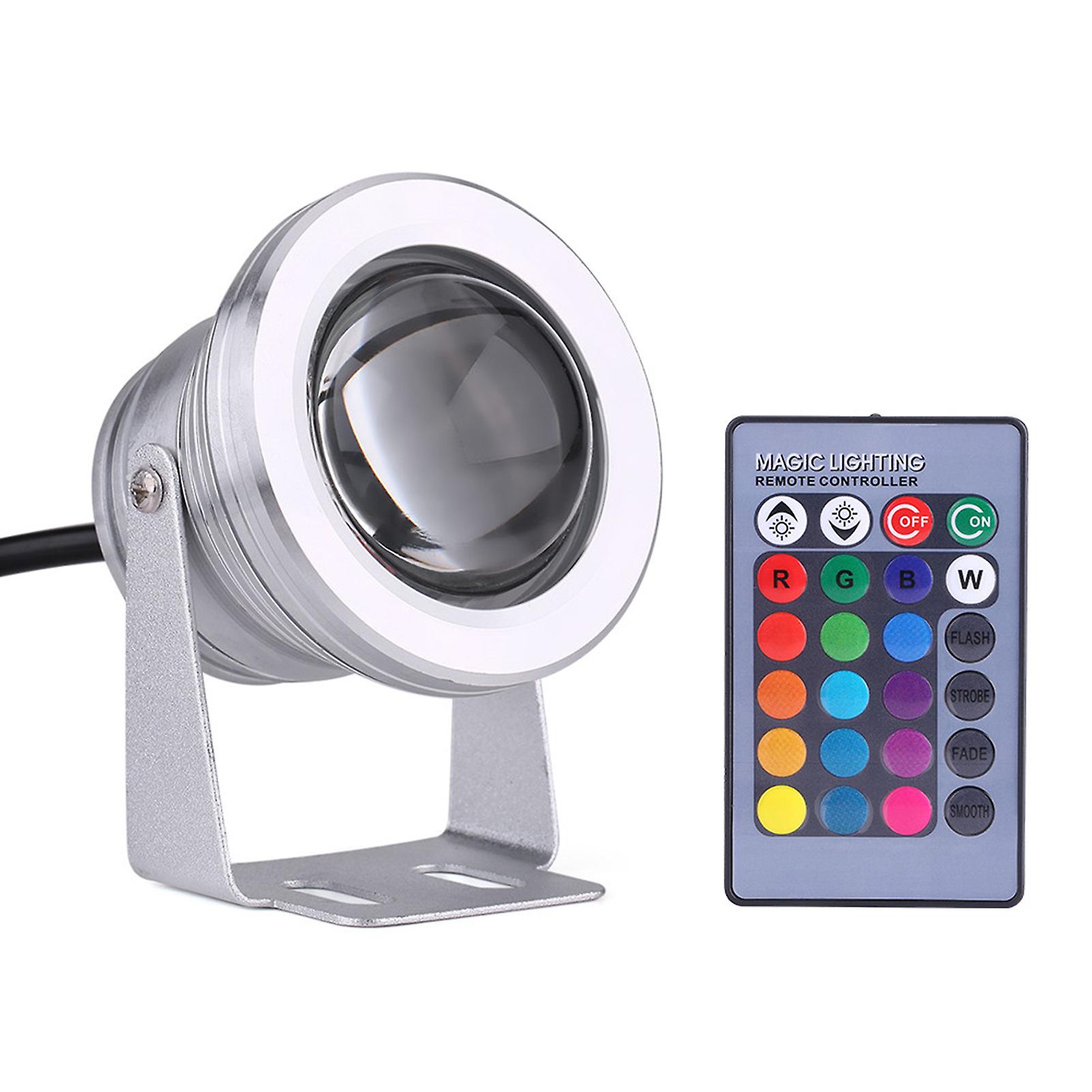 VOBOR Marine Boat Yacht 10W 12V RGB LED Spot Light Rainproof Lamp with Remote Control (silver shell)