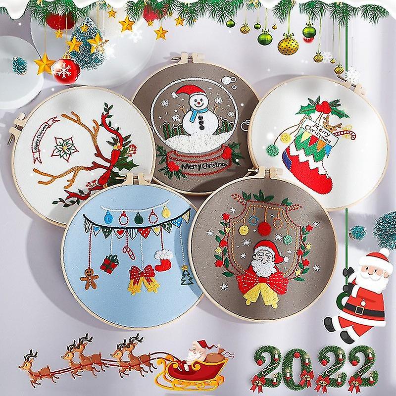 Dinohhi 5 sets of Christmas embroidery kits (with patterns and instructions) Needlepoint kits for ad