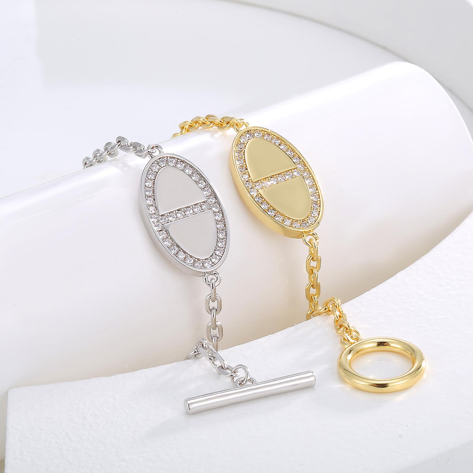 High-end niche high-end bracelet, big-name quality one-word buckle, pig nose shape, zircon, socialite style, elegant hand jewelry wholesale