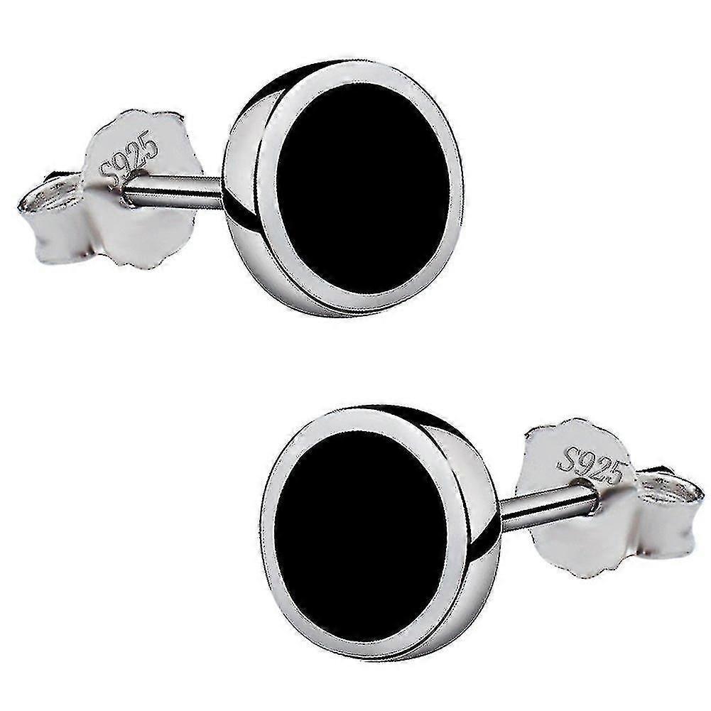 925 Sterling Silver Round Black Paint Stud Earrings