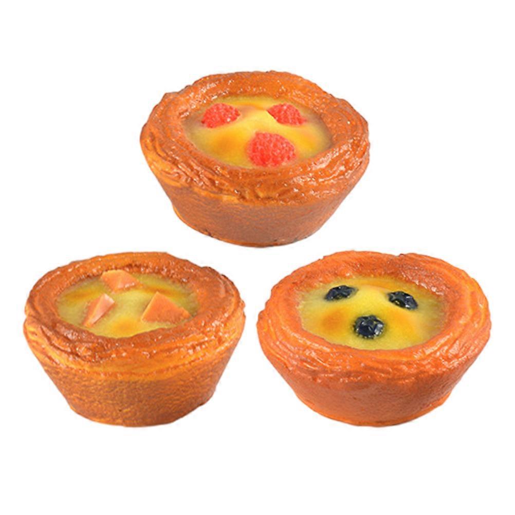 3pcs Simulated Egg Tart Model Artificial Food Dessert Model Realistic PU Egg Tart Photo Prop