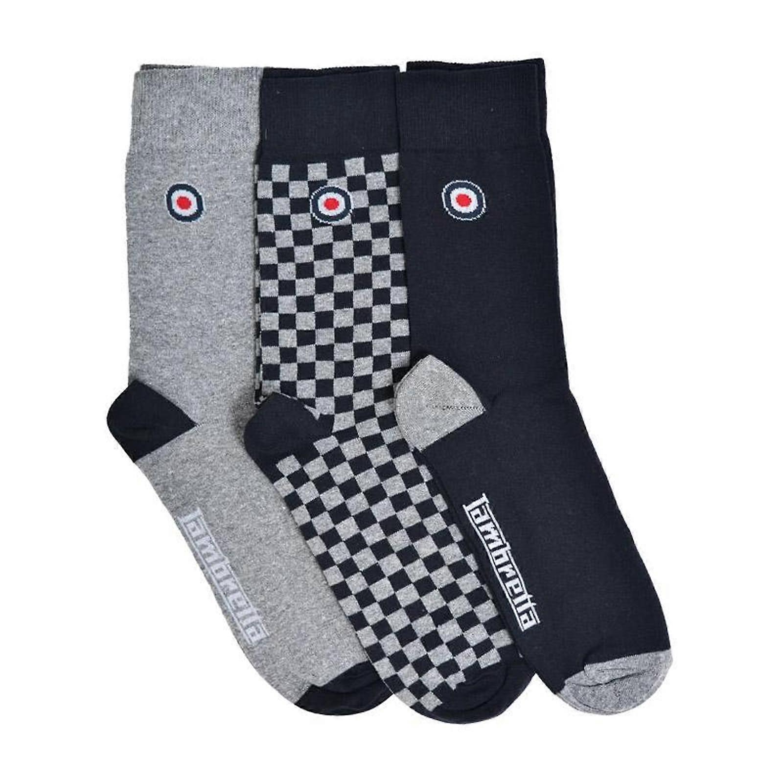 Lambretta Mens Checker 3 Pack Casual Todos los Días Calcetines Mod Scooter