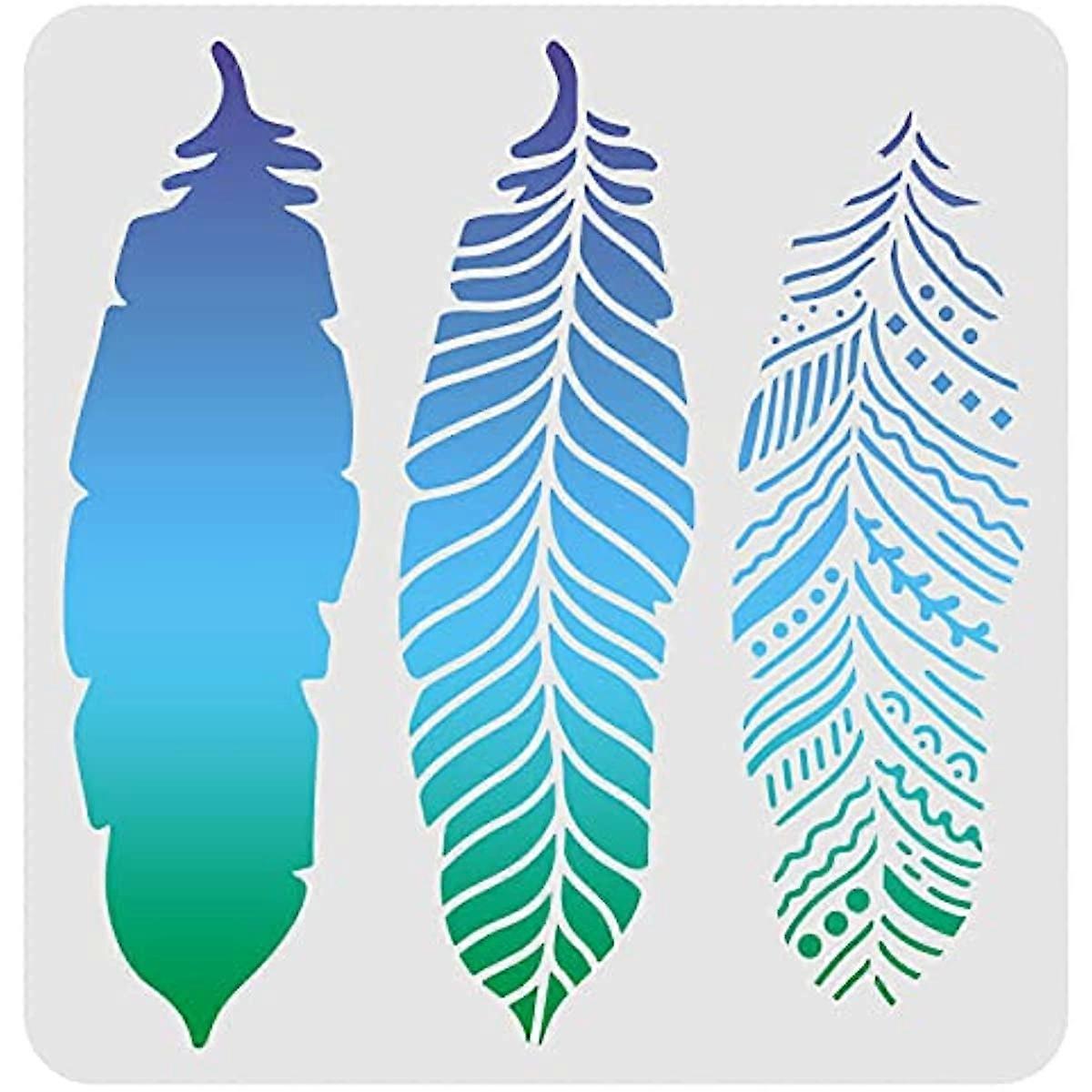 Feather Stencils Template 11.8x11.8inch Plastic Feather Drawing Painting Stencils Square Reusable Stencils for Painting on Wood Floor Wall and Tile