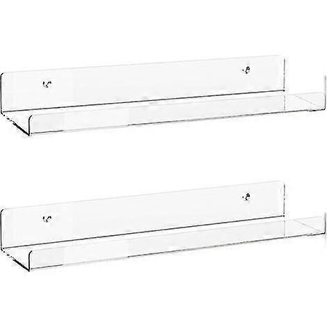 set of 2 acrylic invisible floating shelves - floating wall mounted shelves for kids room, library, spices, bathroom for cosmetics, photos, books, spi