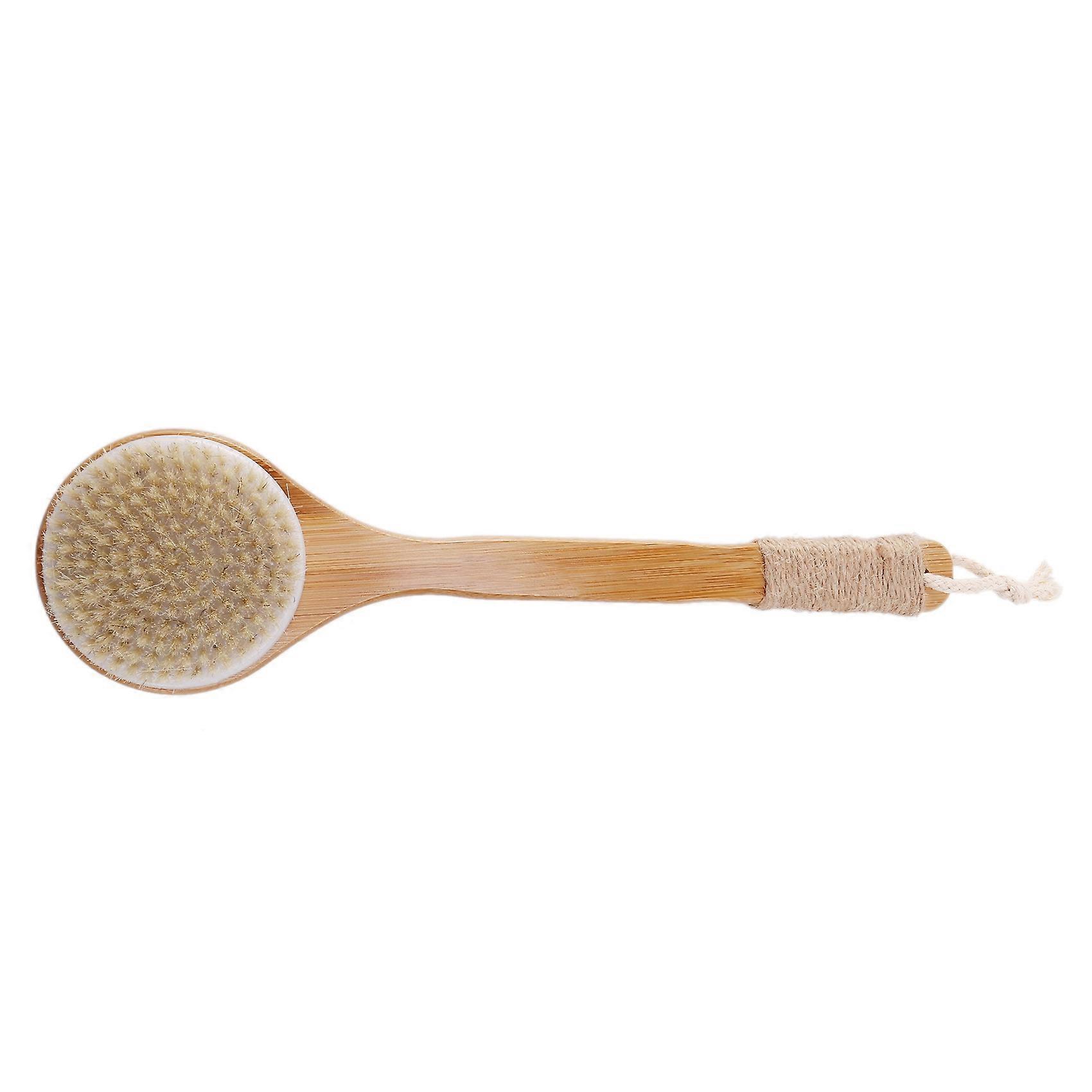 Dry Skin Body Brush Bath Exfoliating Brush Natural Bristles Back Scrubber with Long Wooden Handle f