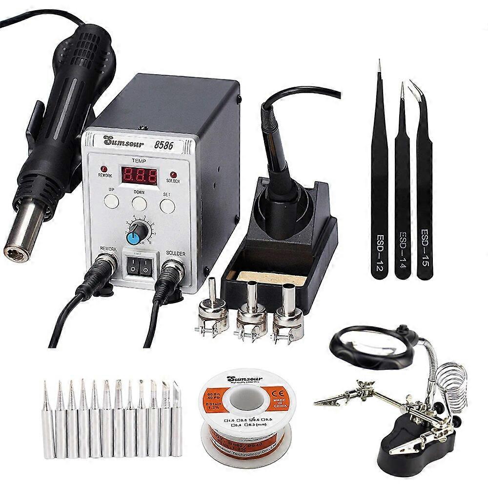 8586 Soldering Station 760W 2 in 1 Digital Display SMD Rework Hot Air Gun Soldering Iron 220V ESD Soldering Tool
